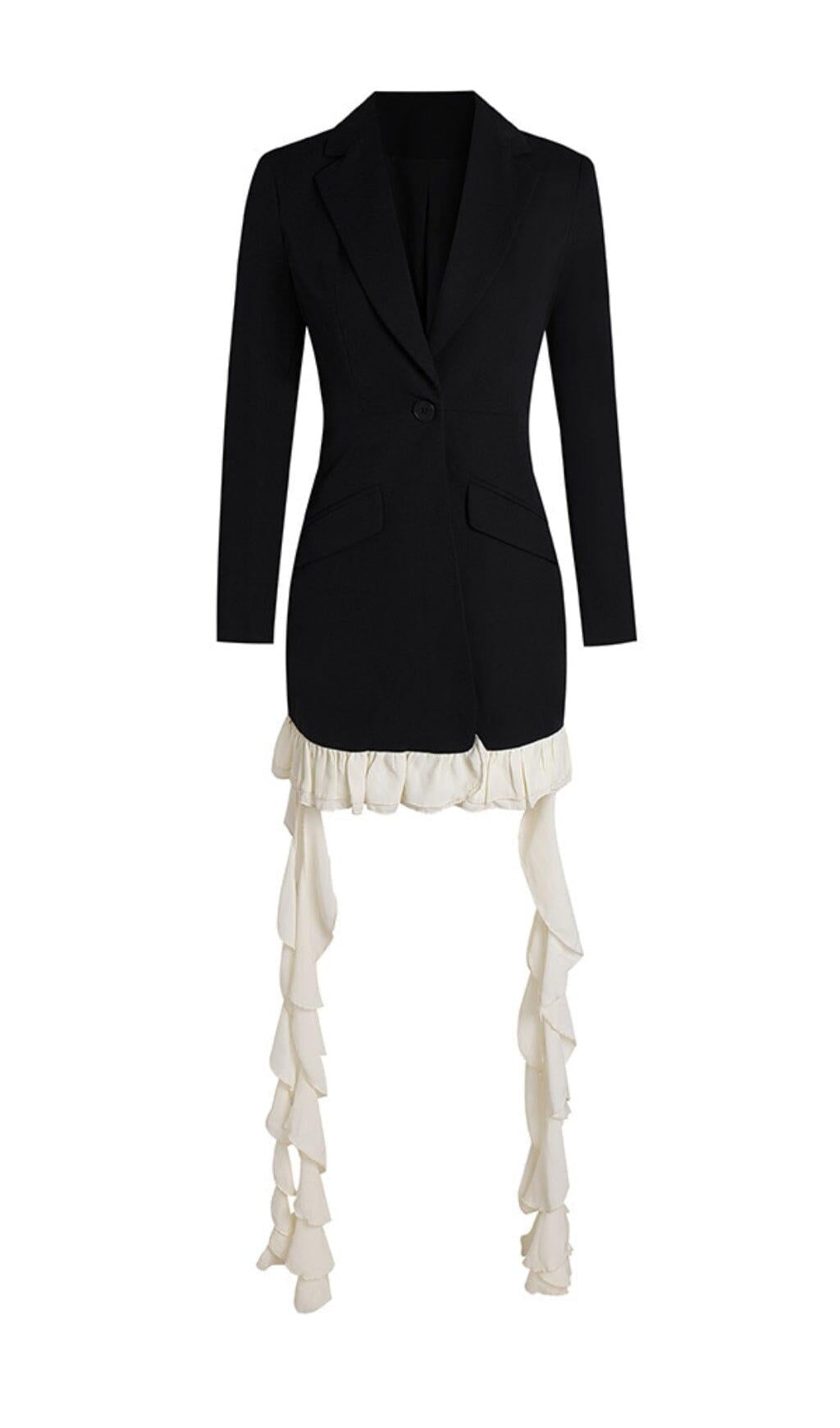 SCHWARZER V-AUSSCHNITT LANGÄRMLIGER TEMPERAMENT DRAPIERTER ANZUGROCK