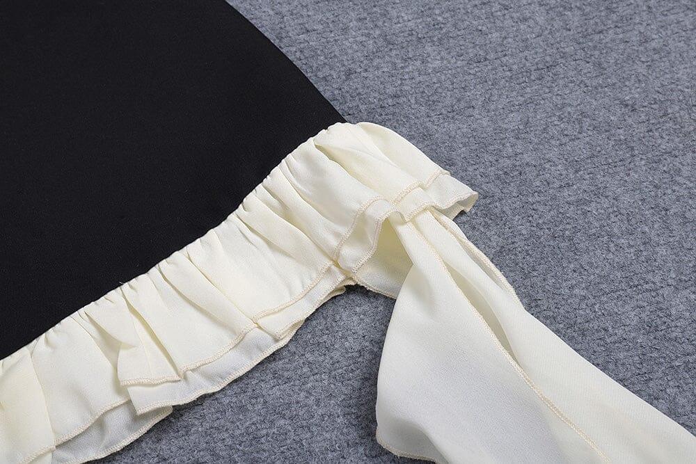 AIIZIE BLACK V-NECK LONG-SLEEVED TEMPERAMENT DRAPE SUIT SKIRT - product image