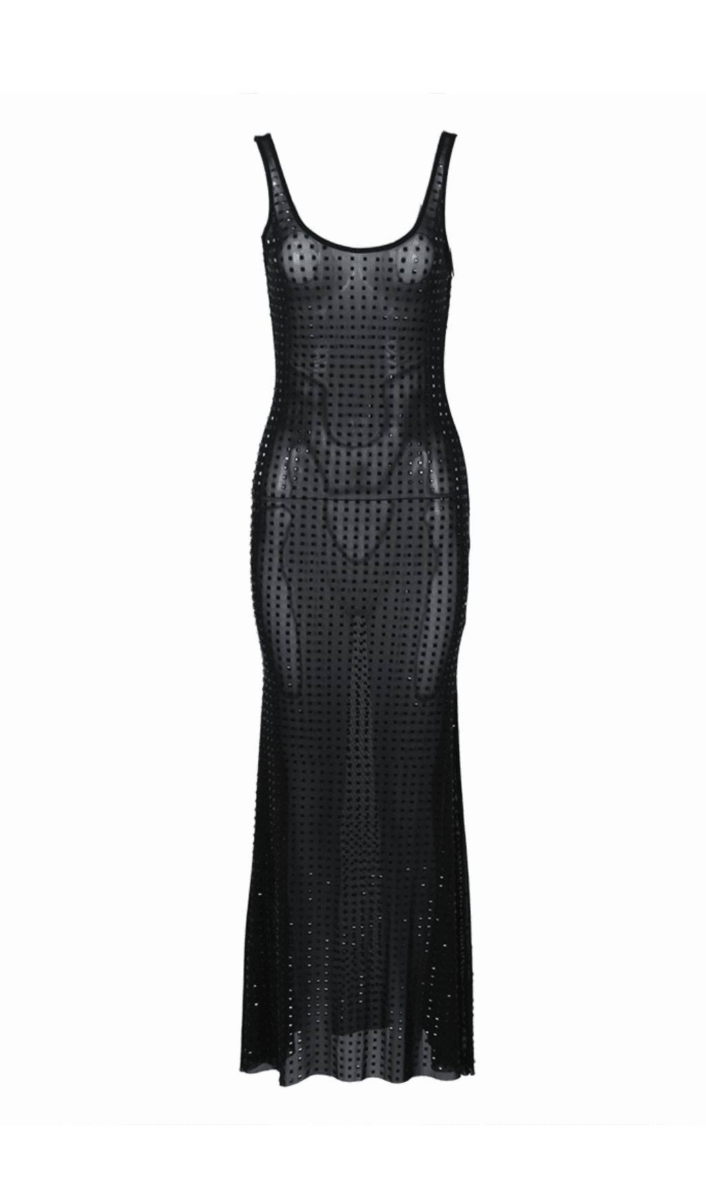 ABITO LUNGO CON PAILLETTES NERE CHESSIE