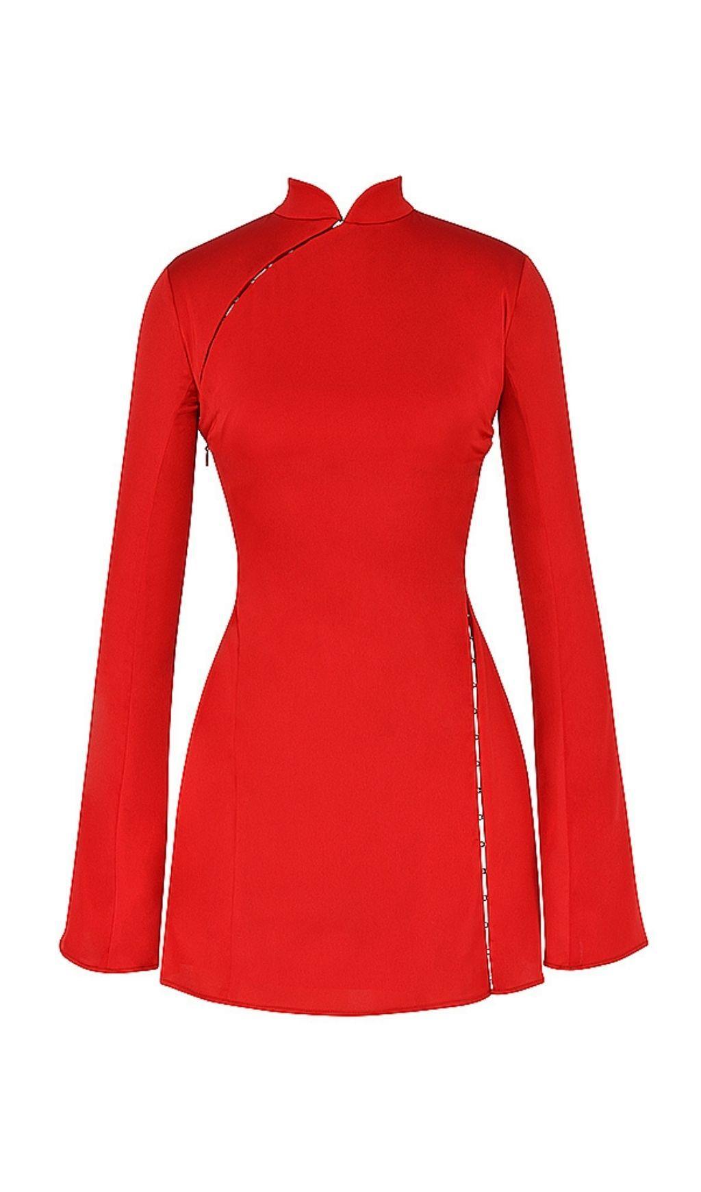 MINI ABITO IN RASO CON TAGLI SCARLATTO