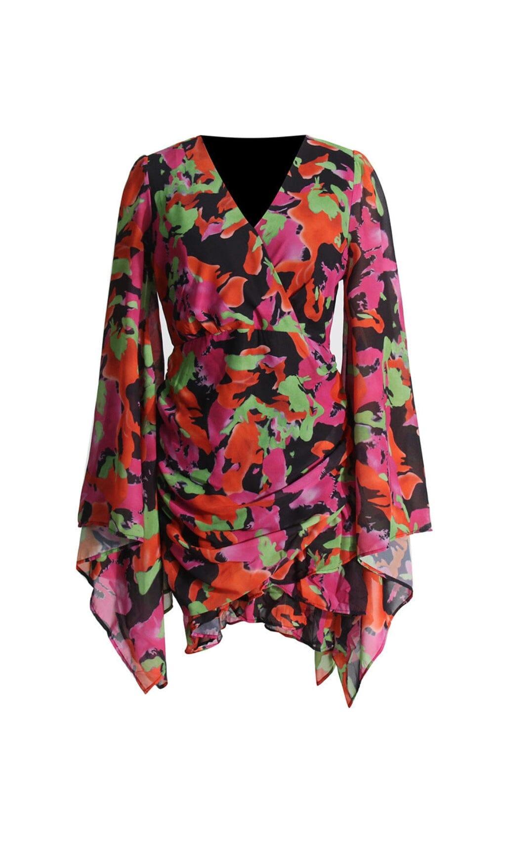 Bedrucktes Rüschen-Netzkleid