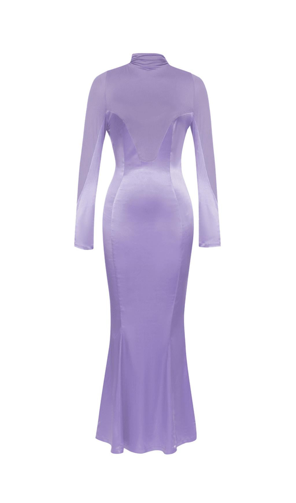 LILA LANGÄRMELIGES MAXIKLEID AUS NETZ