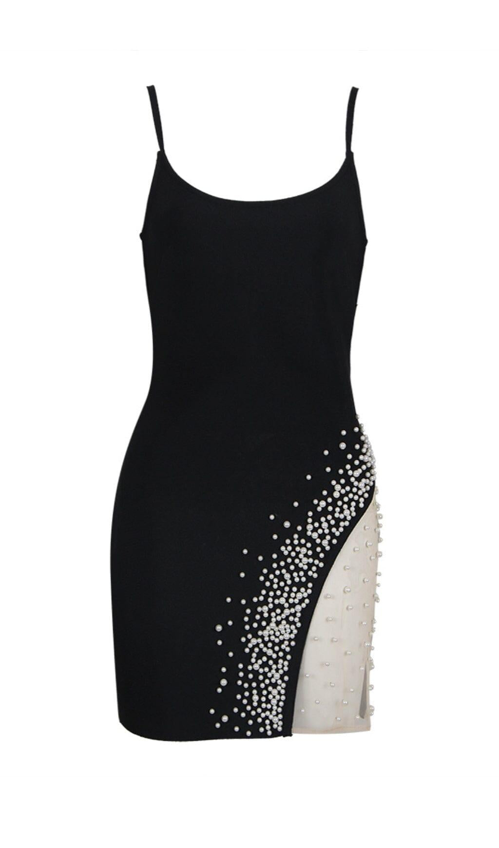 AIIZIE BANDAGE PEARL MESH MINI DRESS IN BLACK - product image