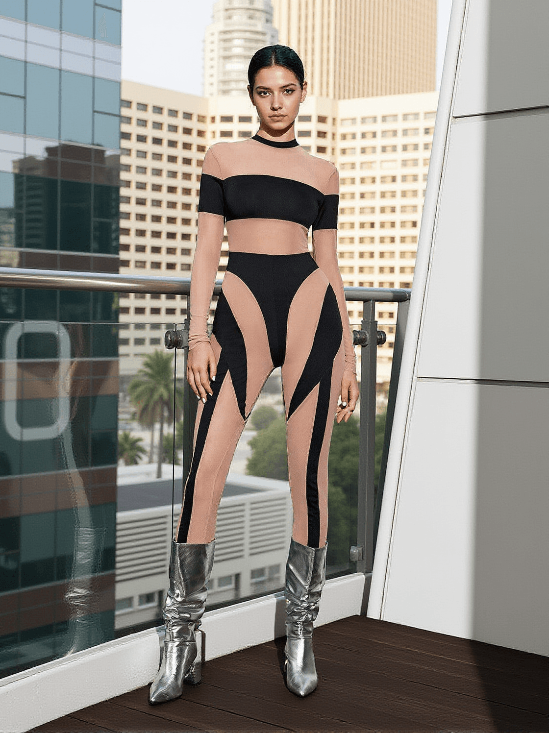 LEATRICE SQUARE STRIPE JUMPSUIT