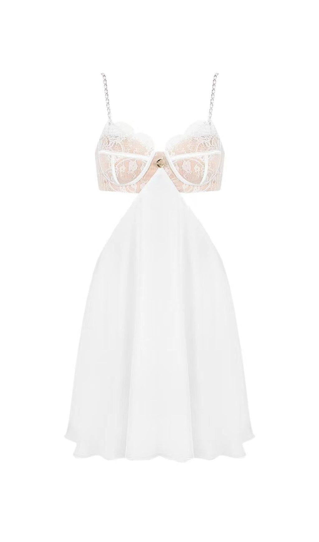 LACE CUT OUT MINI DRESS IN WHITE