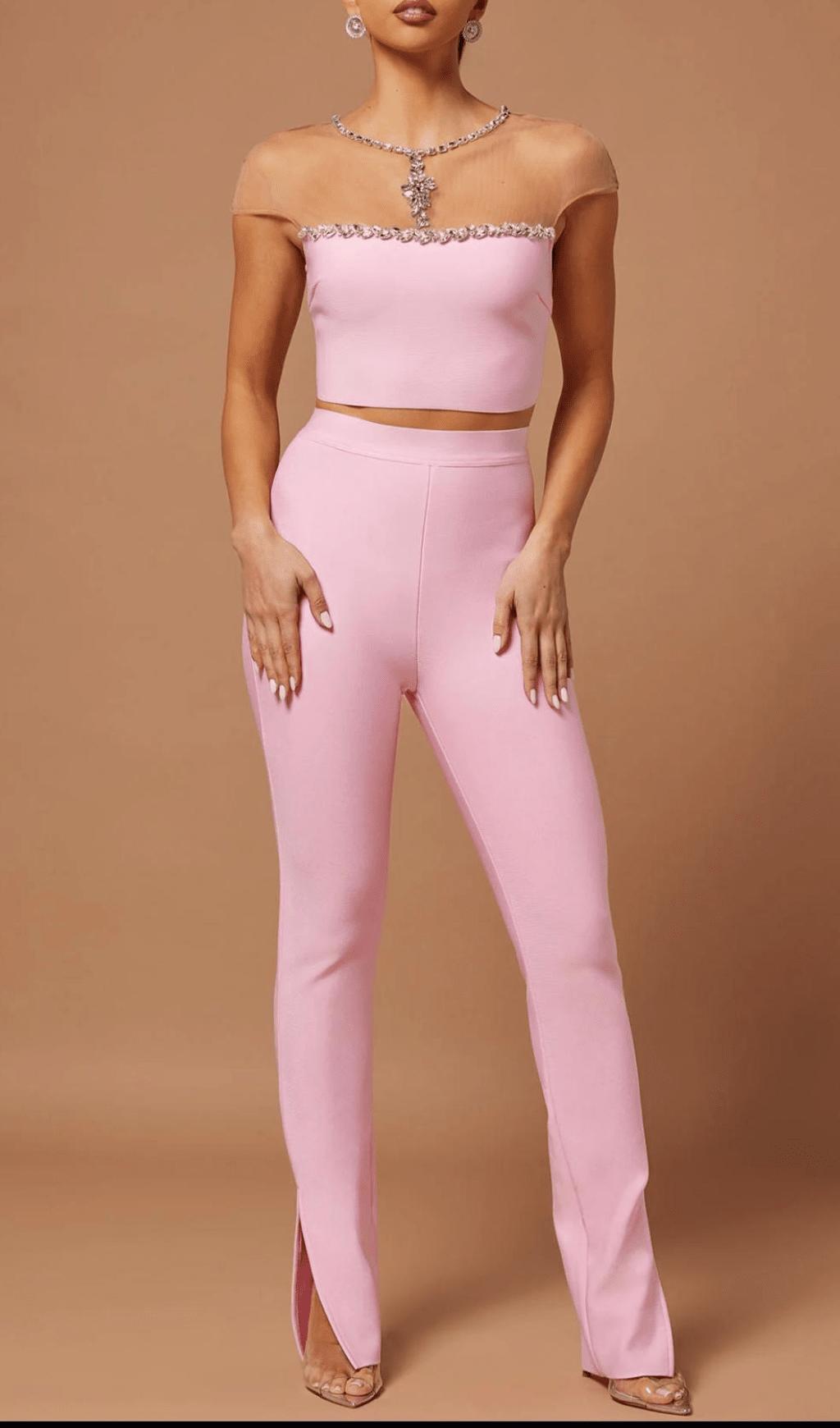 BANDAGE-HOSE & TOP-ANZUG IN PINK