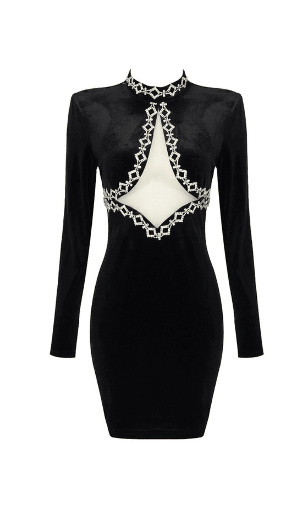 SCHWARZES MINIKLEID MIT DIAMANTEN-AUSSCHNITT