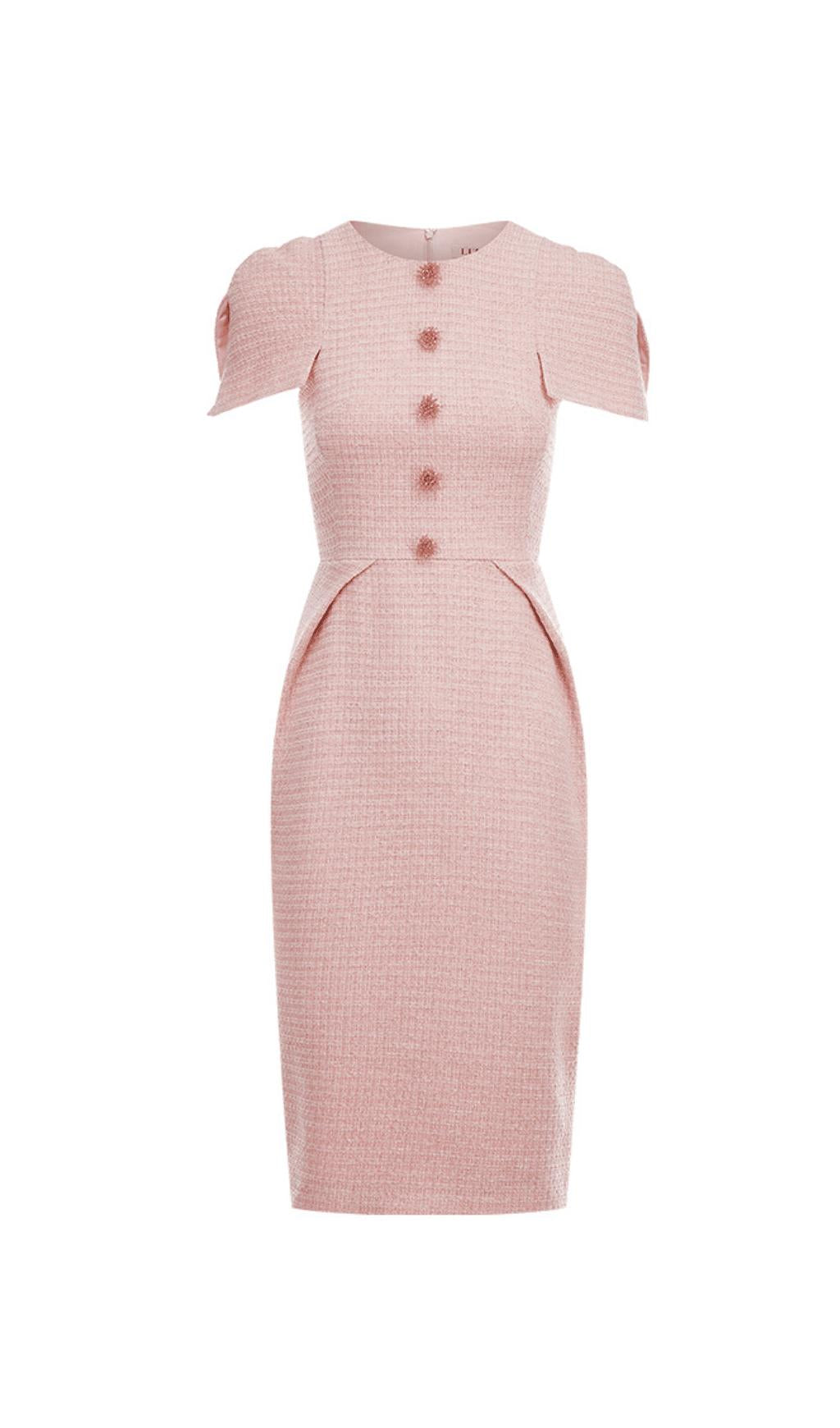 PINK TWEEDS BODYCON MIDIKLEID