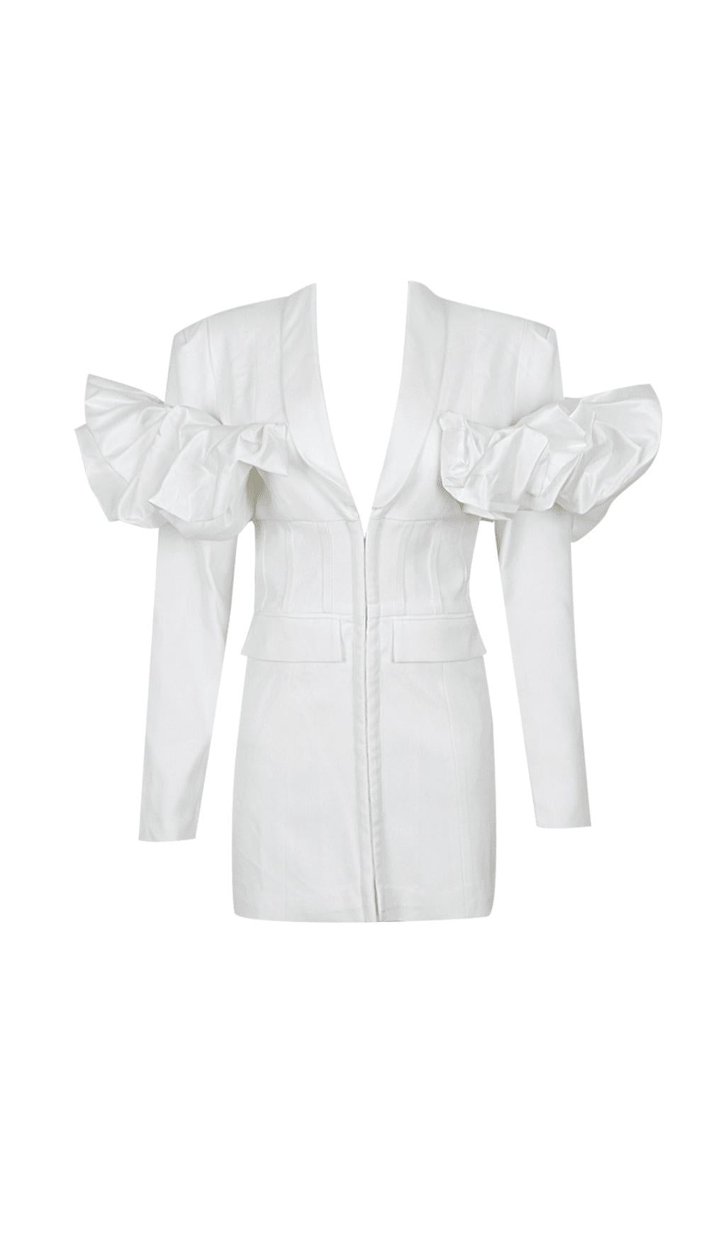 WEISSES LANGÄRMLIGES BLAZERKLEID MIT PUFF-DETAILS