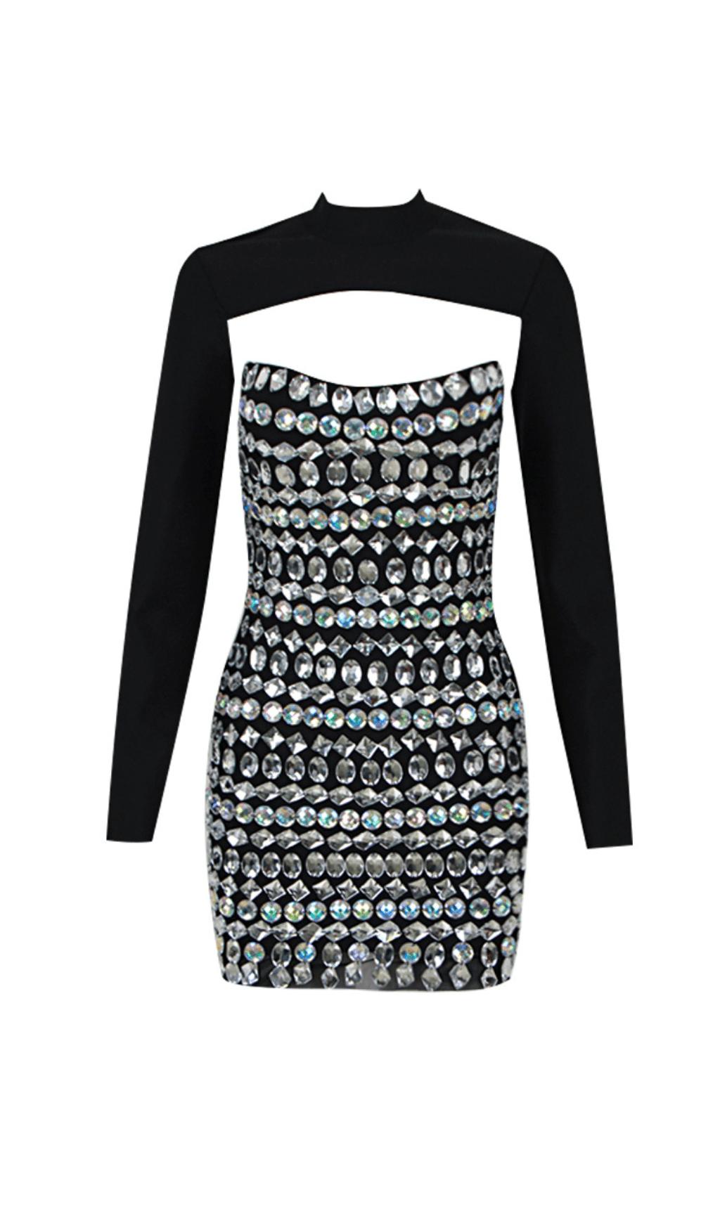 MINI ABITO A MANICHE LUNGHE CON CRISTALLI