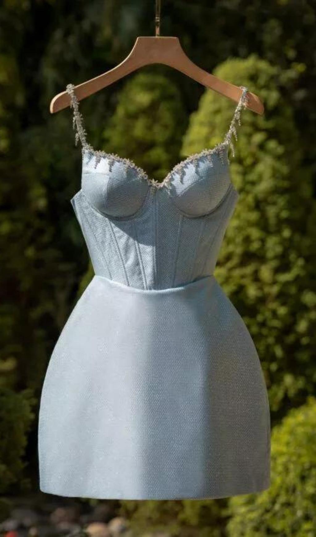 AIIZIE BANDAGE FISHBONE MINI DRESS IN BLUE - product image