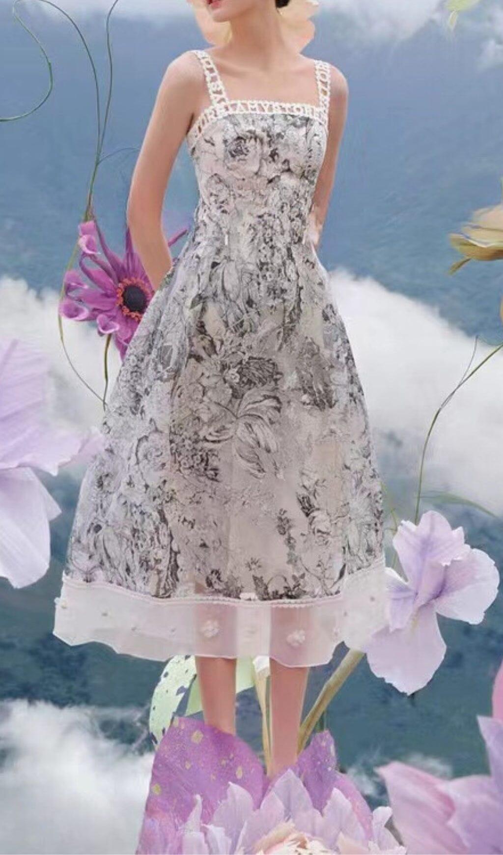 ABITO MIDI CON SCHIENA SENZA SPALLINE FLOREALI