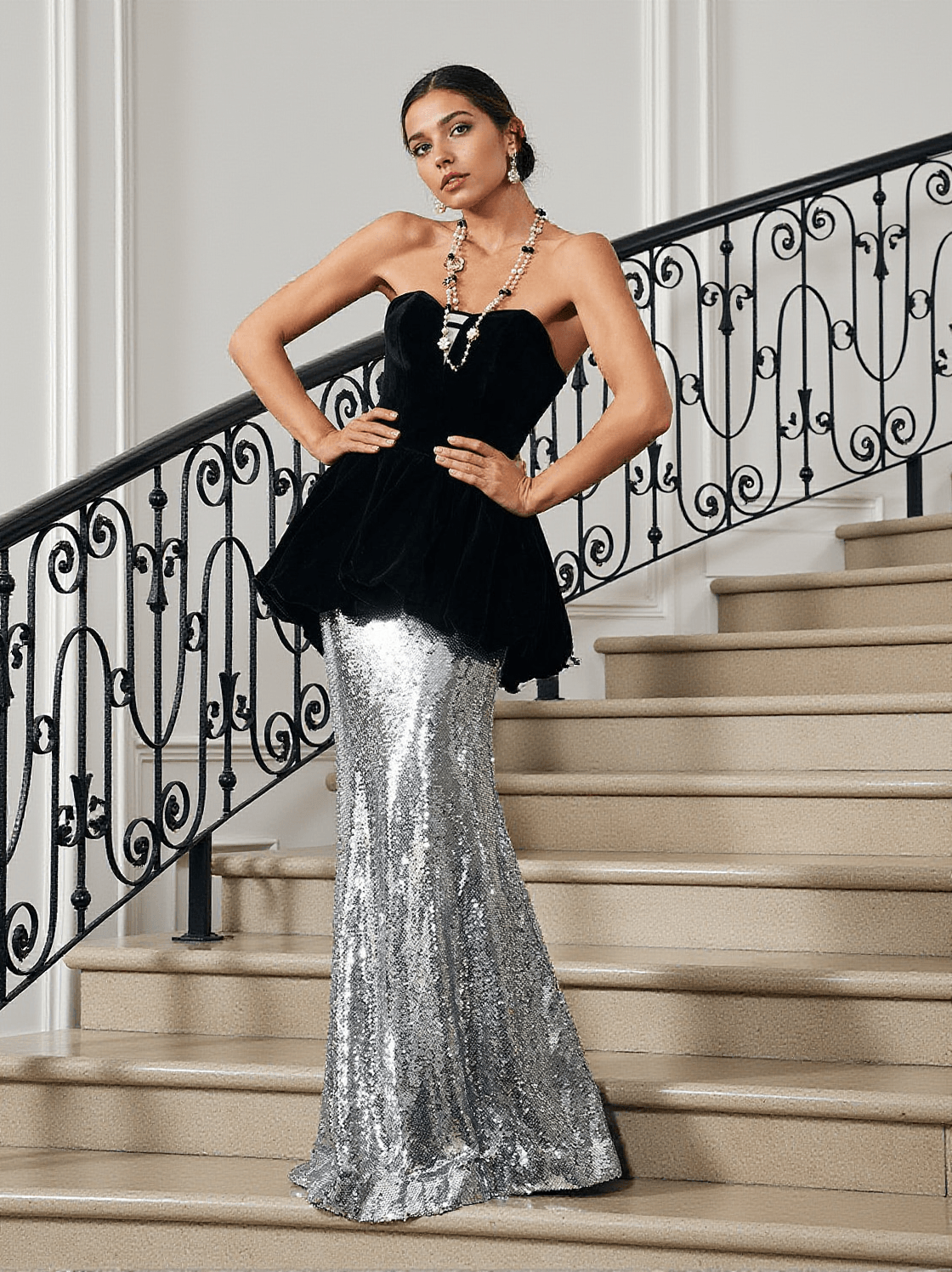 Abito da sirena in velluto patchwork Trudy