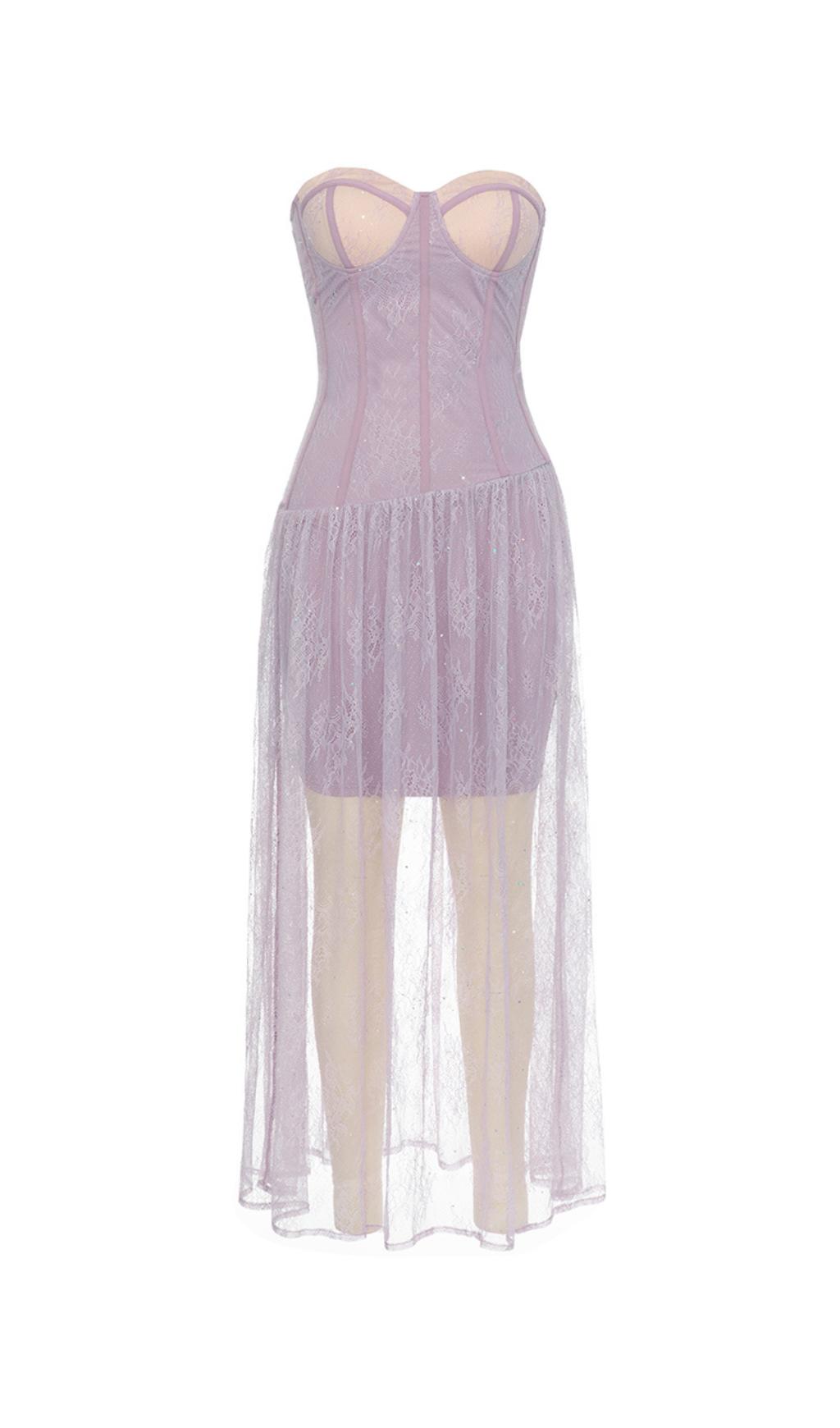 TRÄGERLOSES KORSETT-MAXIKLEID AUS SPITZE