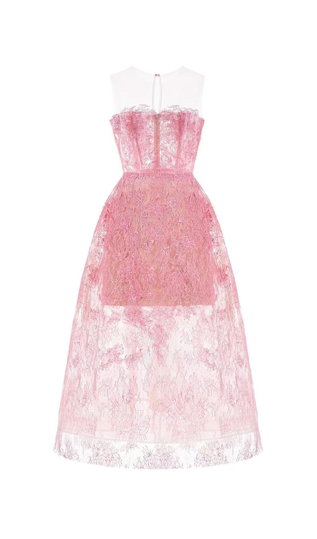 PINK MIDIKLEID MIT BLUMENSTICKEREI