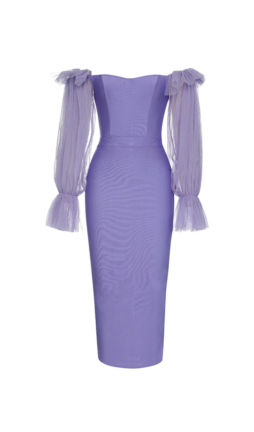PURPLE MESH LONG SLEEVE MIDI DRESS AIIZIE PURPLE MESH LONG SLEEVE MIDI DRESS AIIZIE