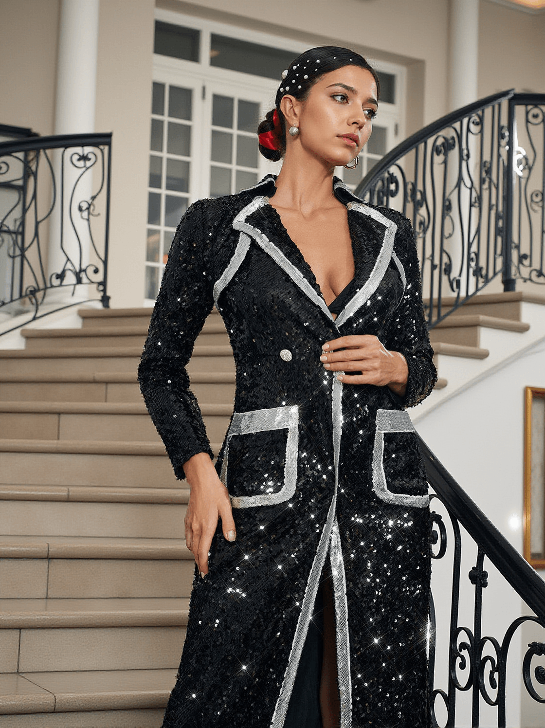 Abito lungo con blazer e paillettes Tahira