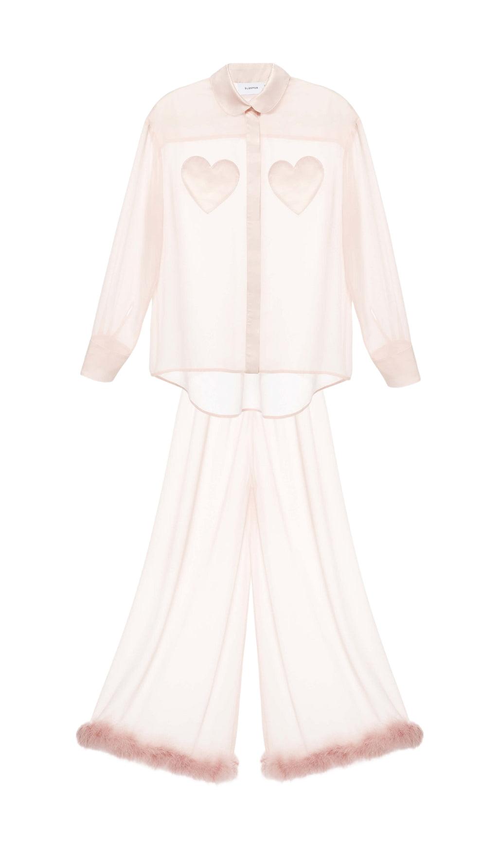 SET DI PANTALONI PATCHWORK CON PIUME A CUORE