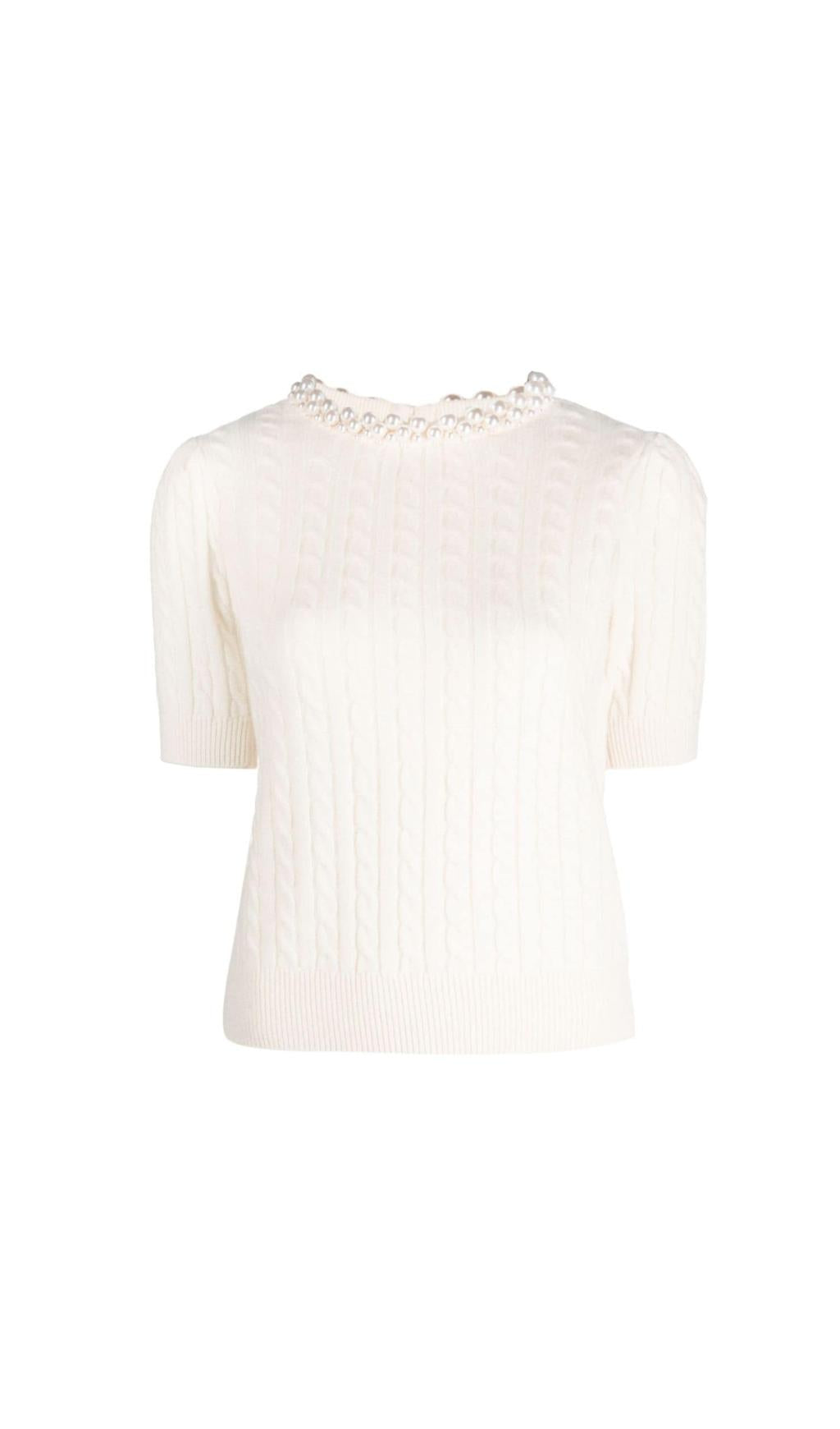 MAGLIONE A MAGLIA CON TRECCE DECORATO