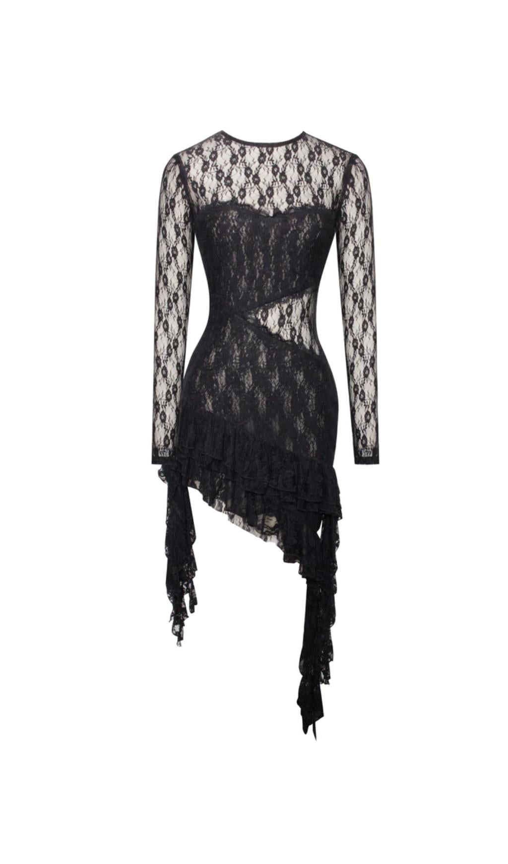 RÜCKENFREIES MINIKLEID AUS SPITZE MIT RÜSCHEN