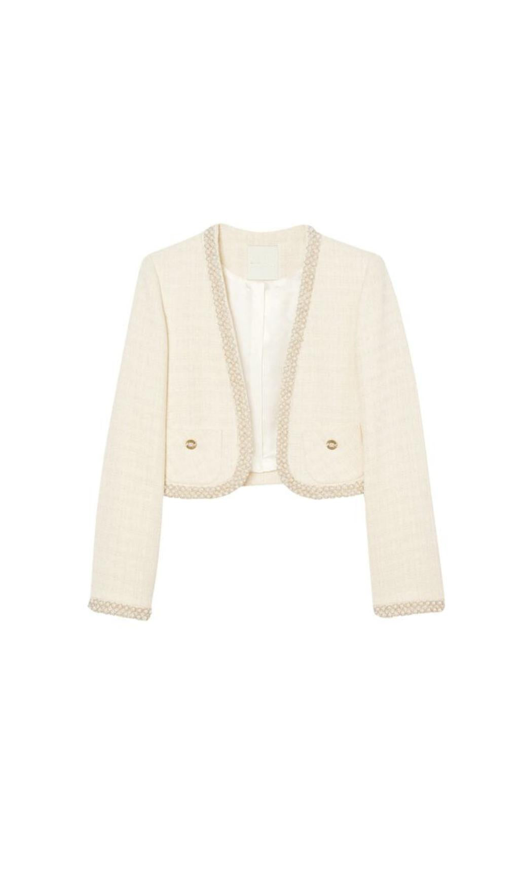 KURZE TWEEDJACKE MIT PERLENBESATZ