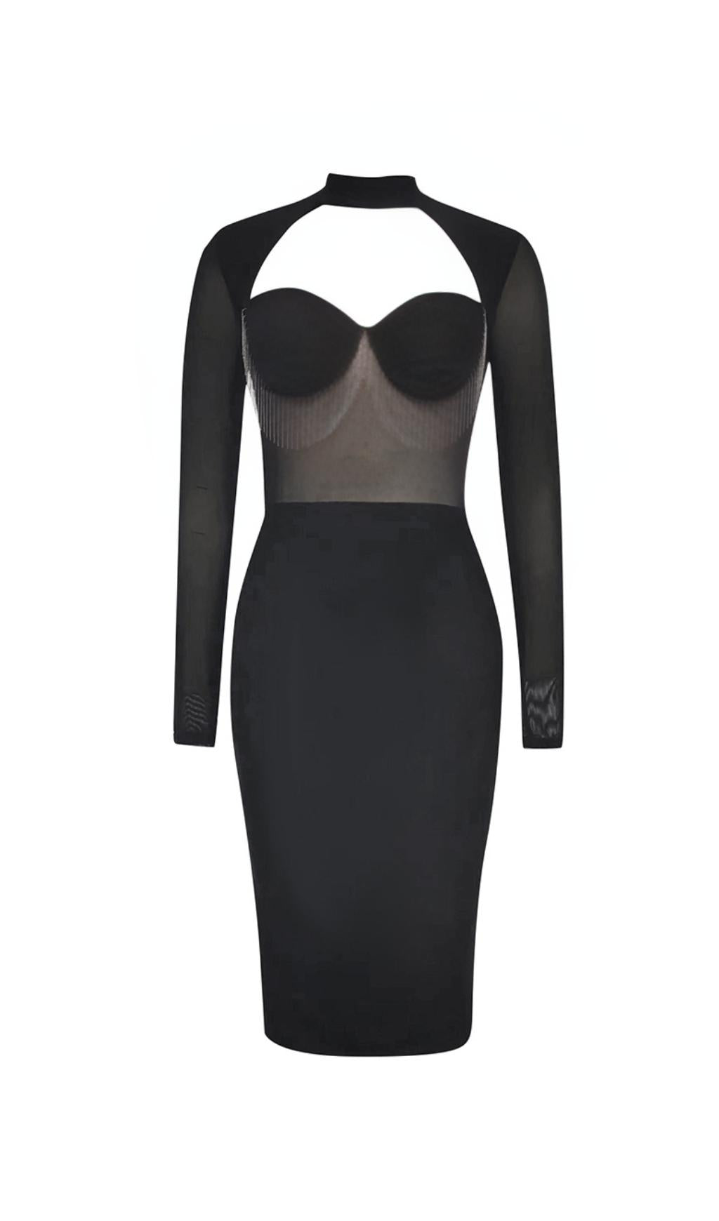BLACK CUT OUT MESH MINI DRESS – AIIZIE