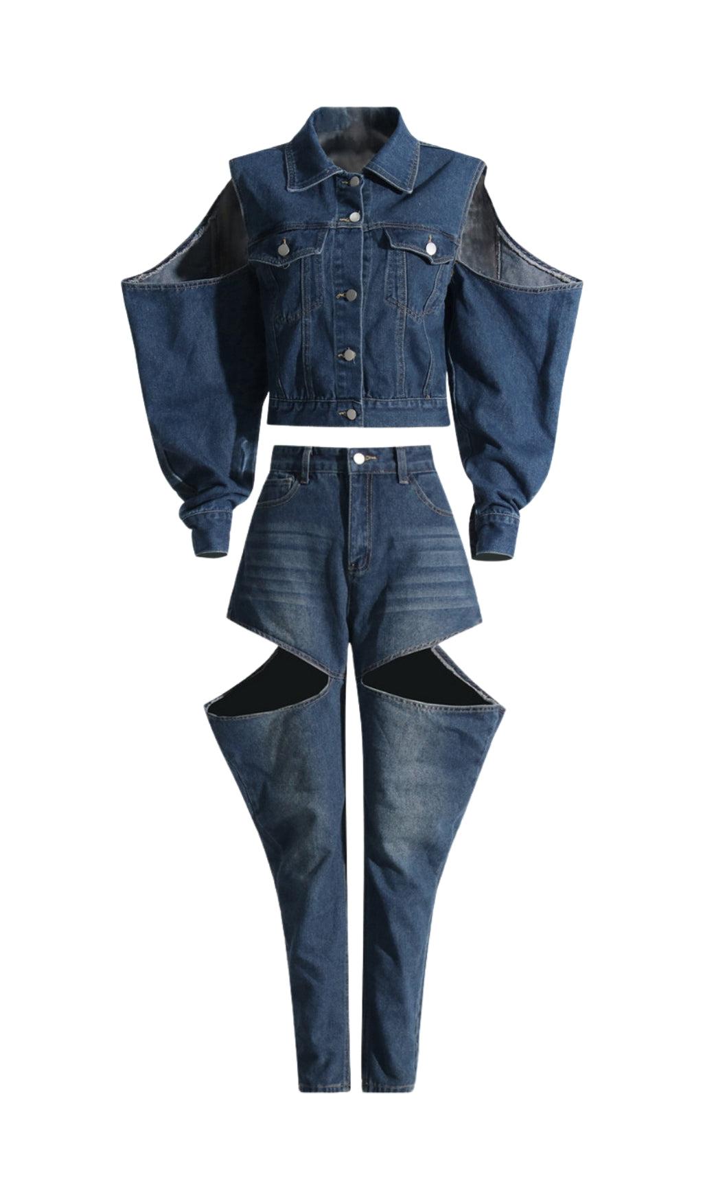 Jeanshosen-Set mit Knopfausschnitt