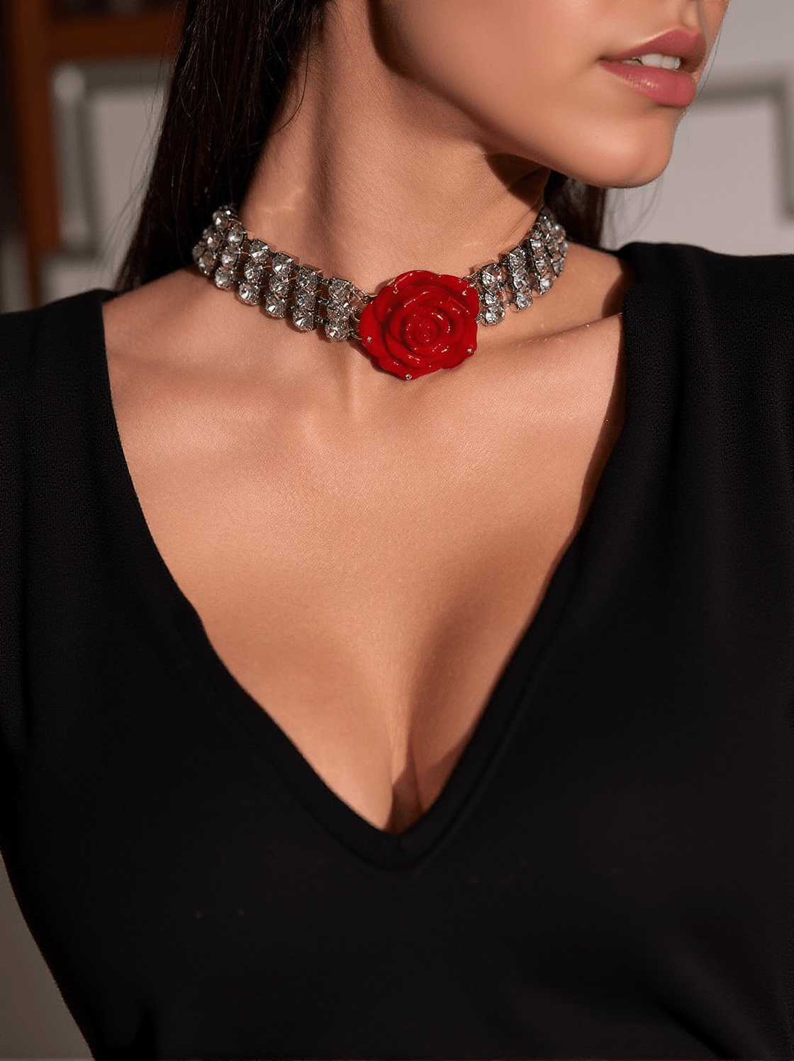 EROSA CRYSTAL ROSE NECKLACE IN RED