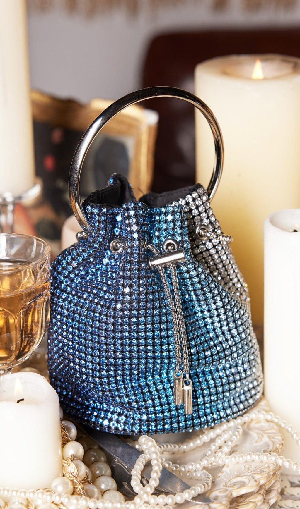BEUTELTASCHE MIT STRASS IN BLAU