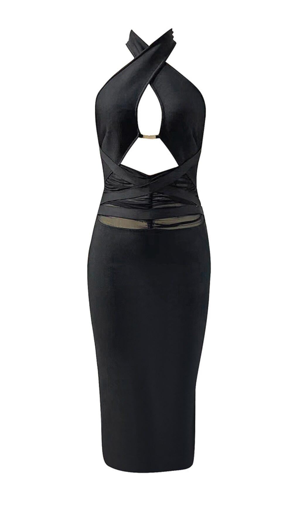 AIIZIE HALTER CUTOUT MIDI DRESS IN BLACK - product image