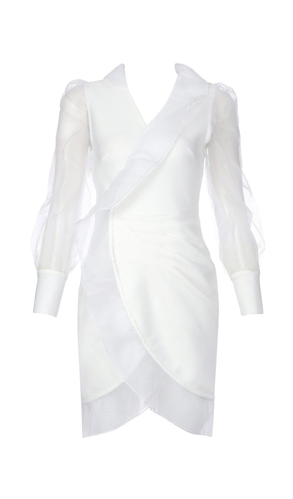 MINI ABITO A MANICHE LUNGHE IN RETE SOLIDA CON VOLANT