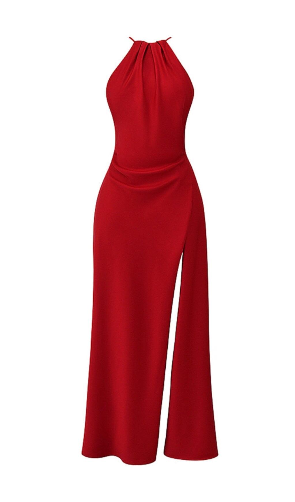 Rotes Maxikleid mit Schlitz am Oberschenkel