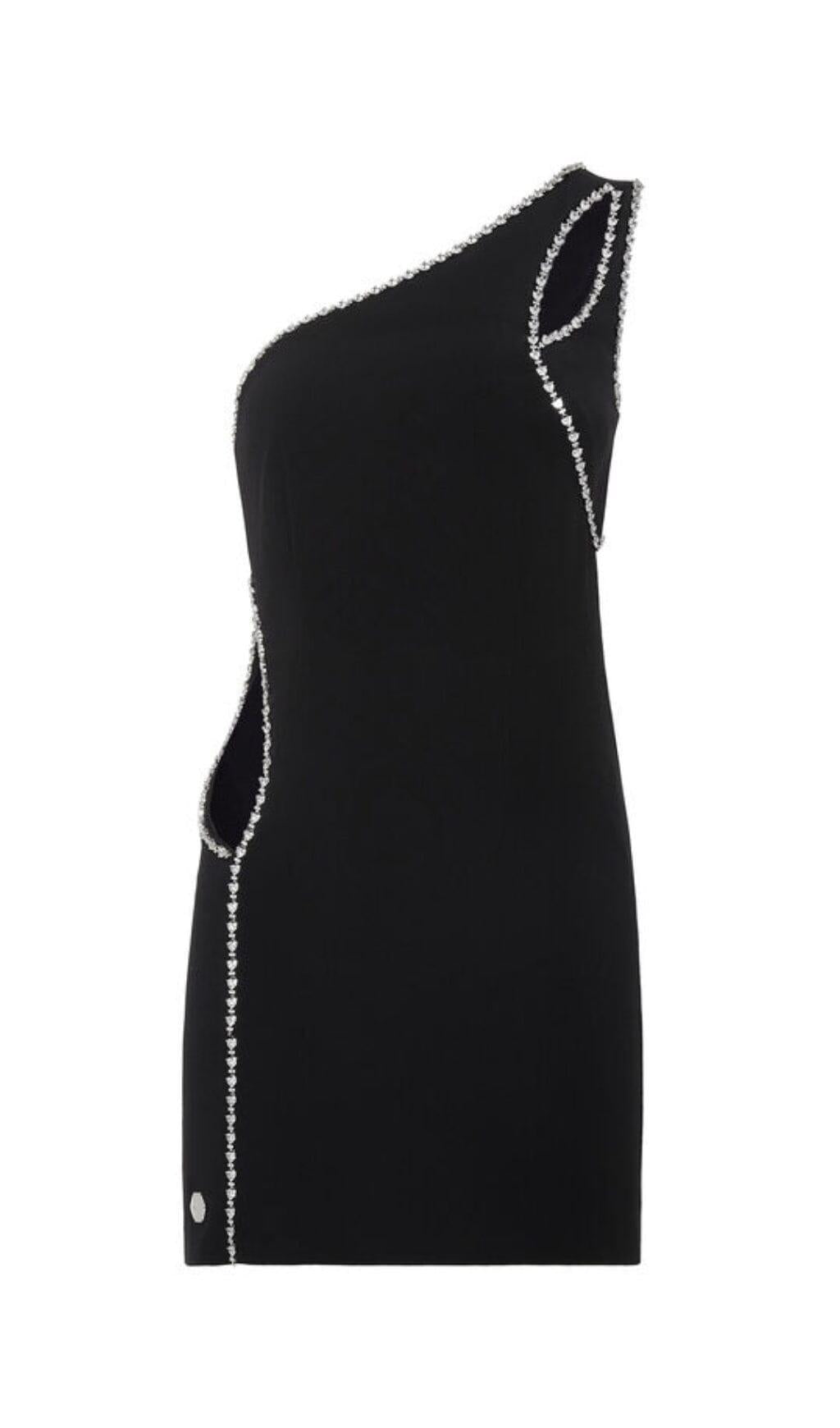 ONE-SHOULDER-MINIKLEID MIT DIAMANTEN IN SCHWARZ