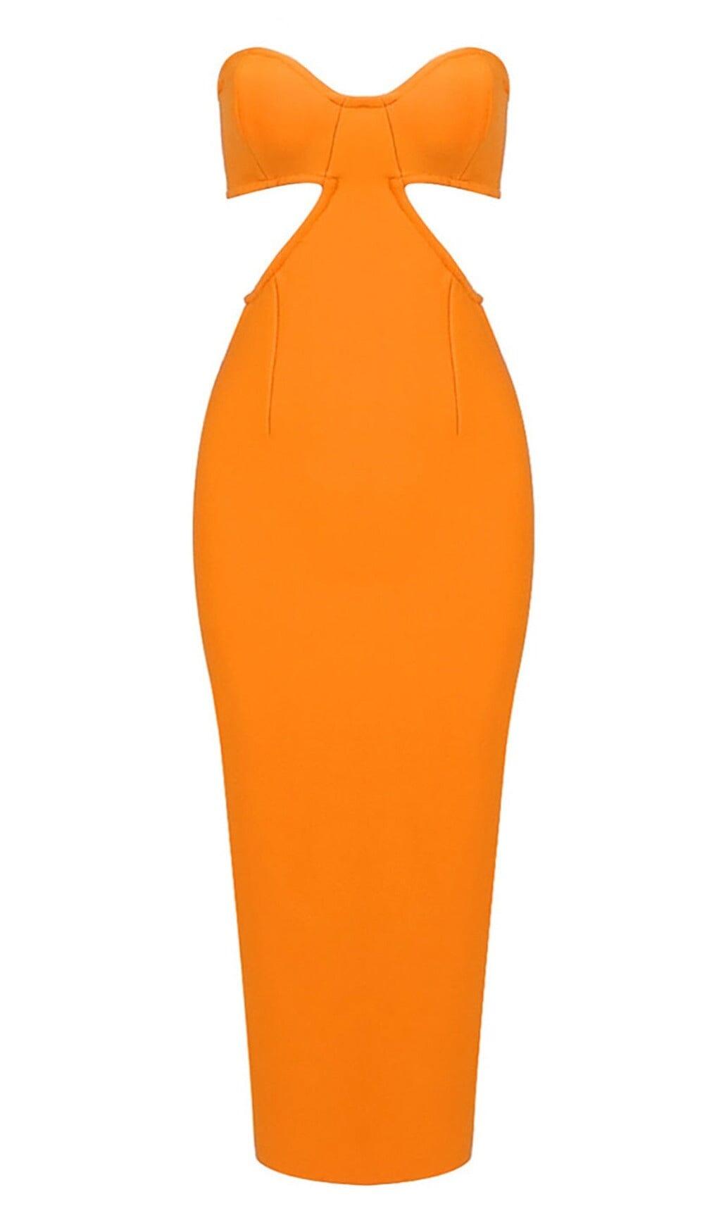 BANDAGE-KLEID MIT BUSTIERAUSSCHNITT UND CUT-OUT IN ORANGE