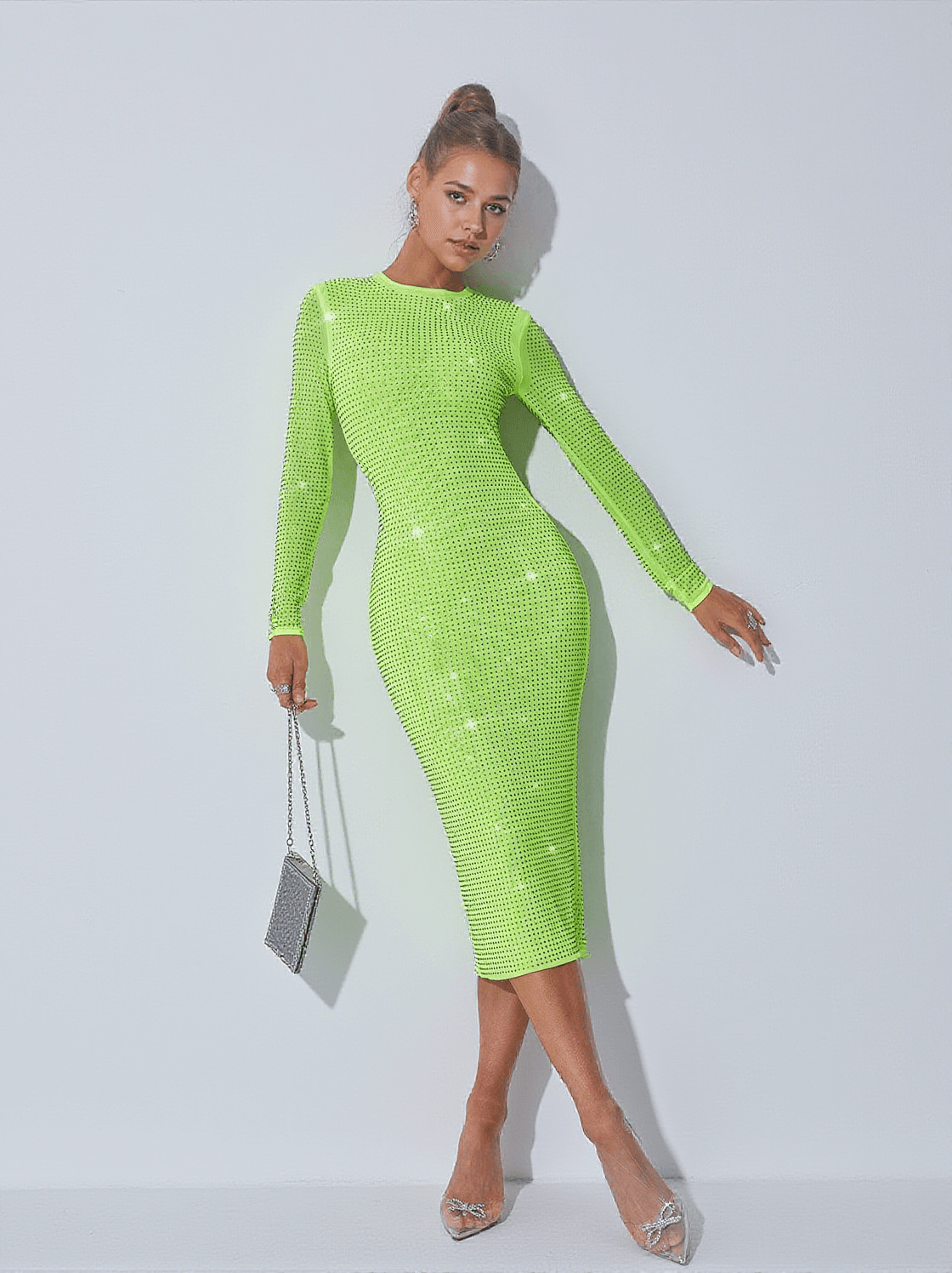 ABITO MIDI NERIAH CON CRISTALLI VERDE