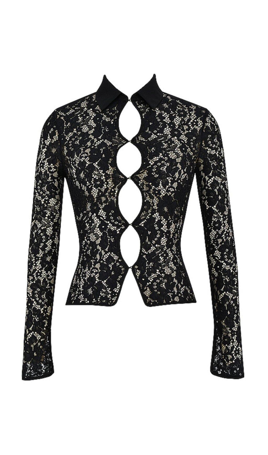 SCHWARZES HEMD MIT SPITZENAUSSCHNITT