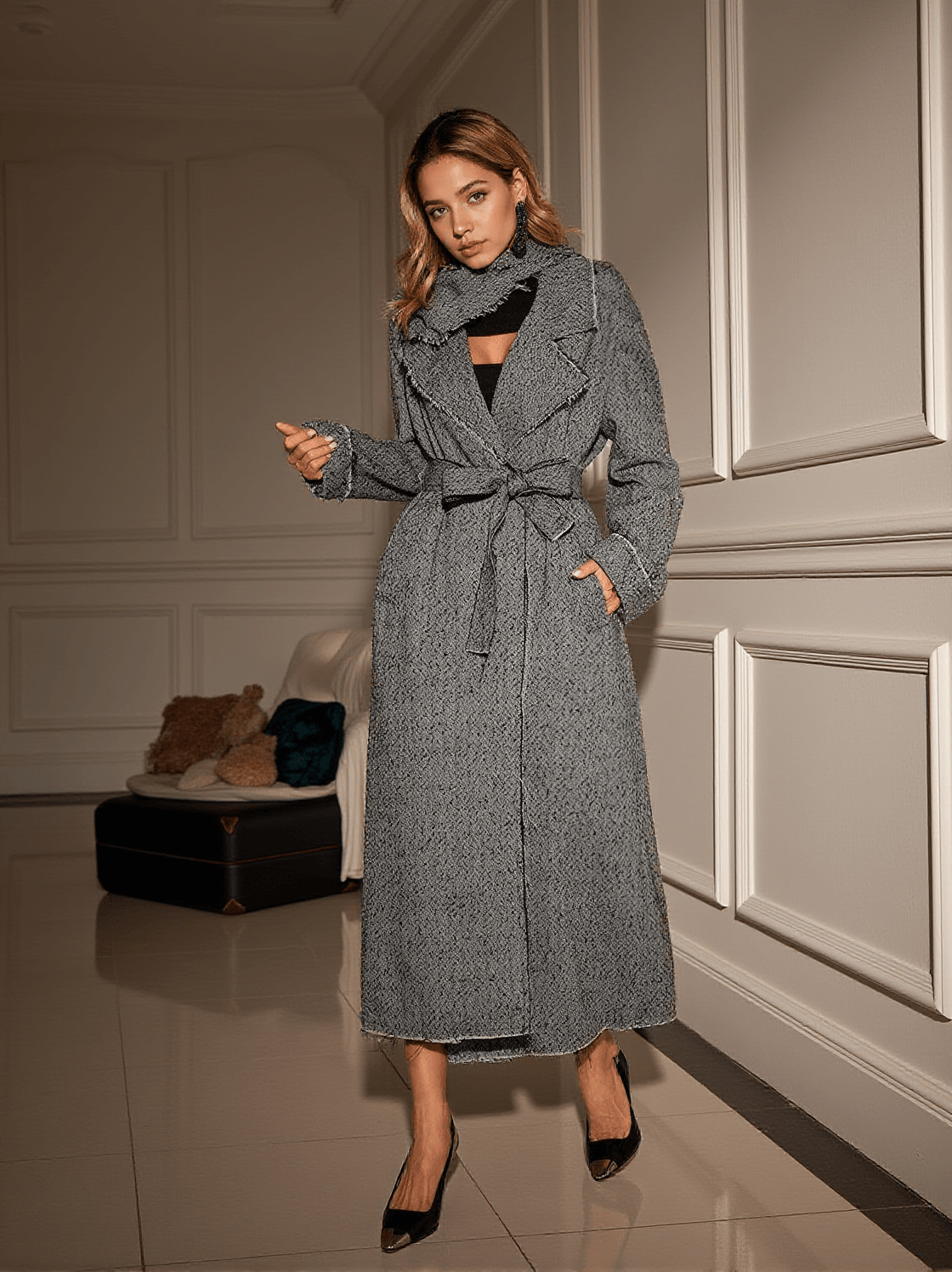 MIKAEL COLLAR HOUNDSTOOTH COAT