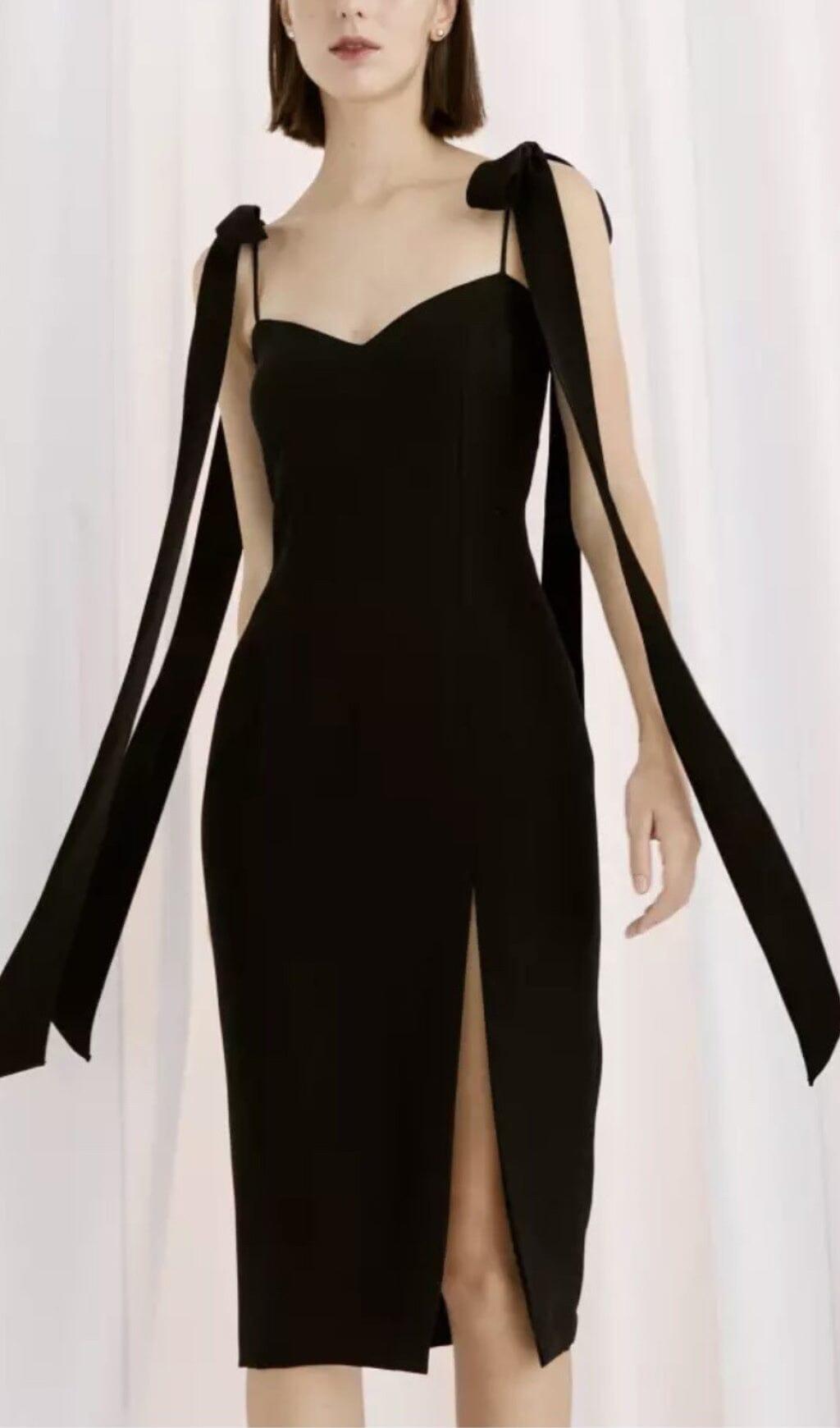 AIIZIE BANDAGE BOW FLOWY MIDI DRESS IN BLACK - product image