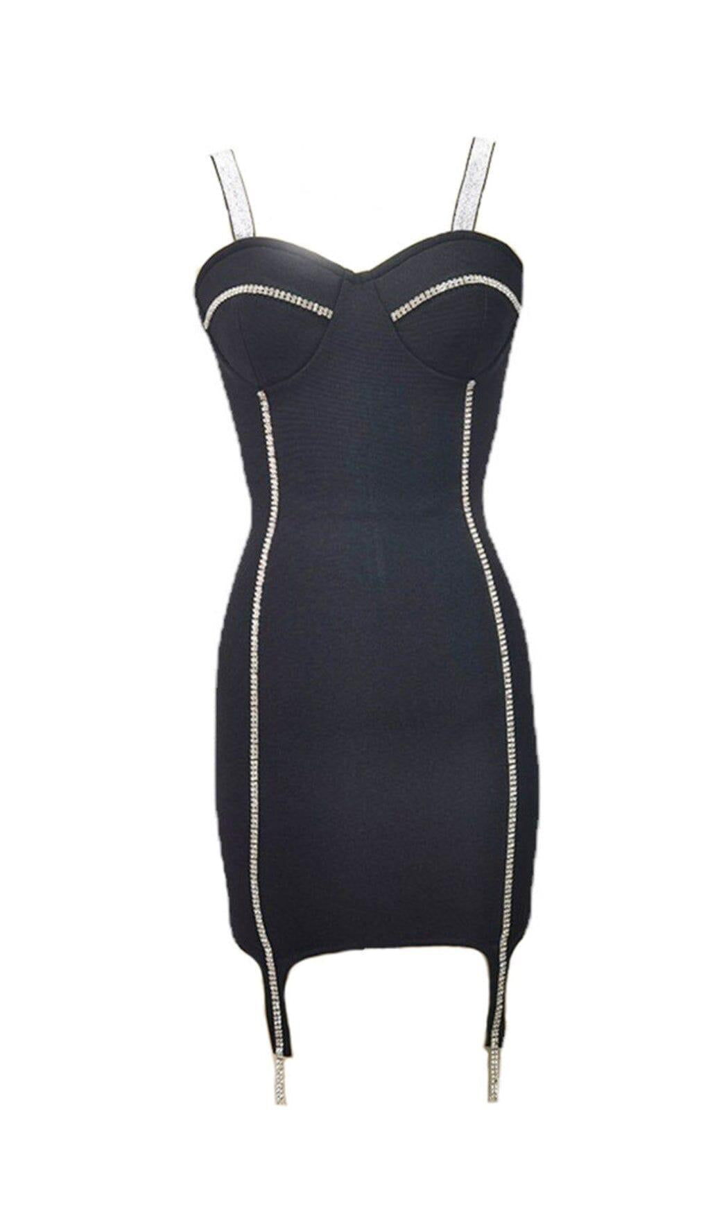 AIIZIE BANDAGE WITH DIAMONDS SEXY HALTER MINI DRESS IN BLACK - product image