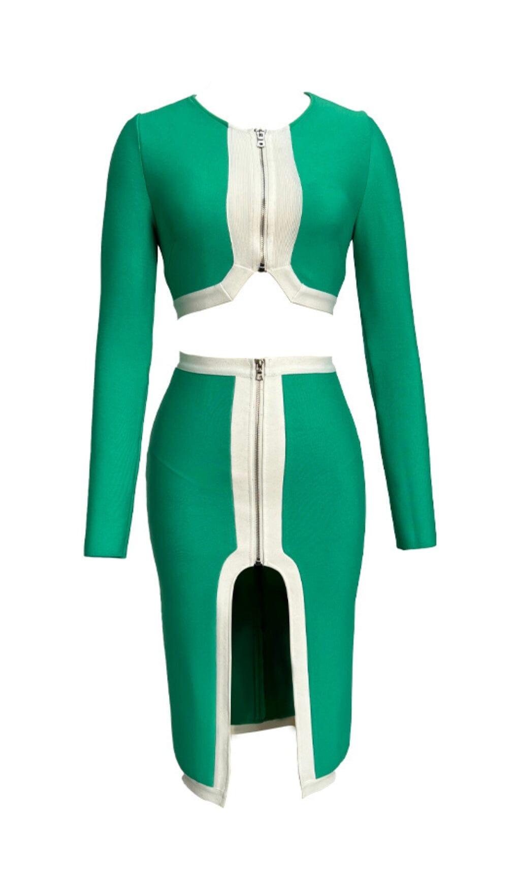 AIIZIE BANDAGE TWO-PIECE PATCHWORK MAXI DRESS IN GREEN - product image