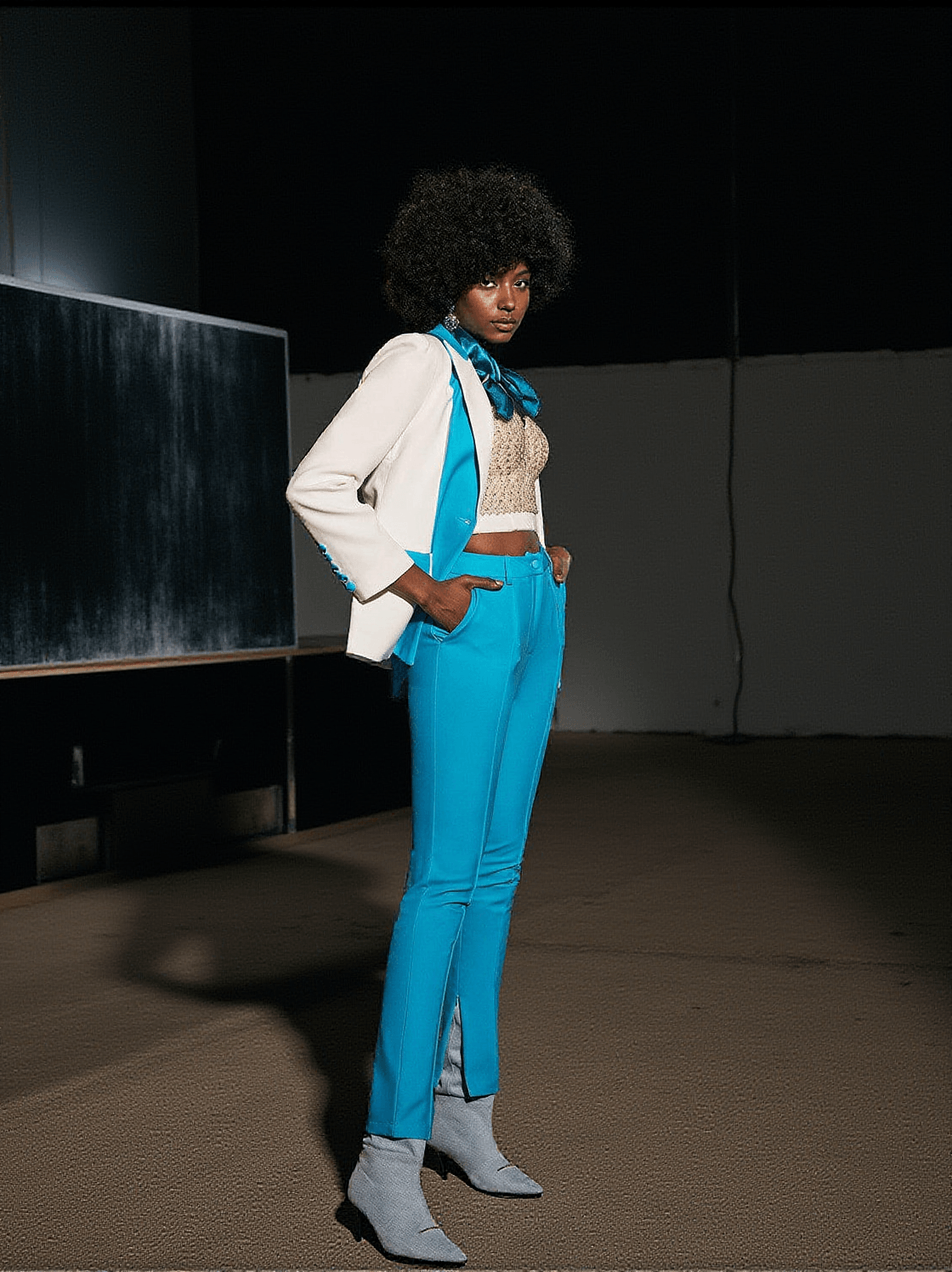 Completo blazer patchwork Rita in blu