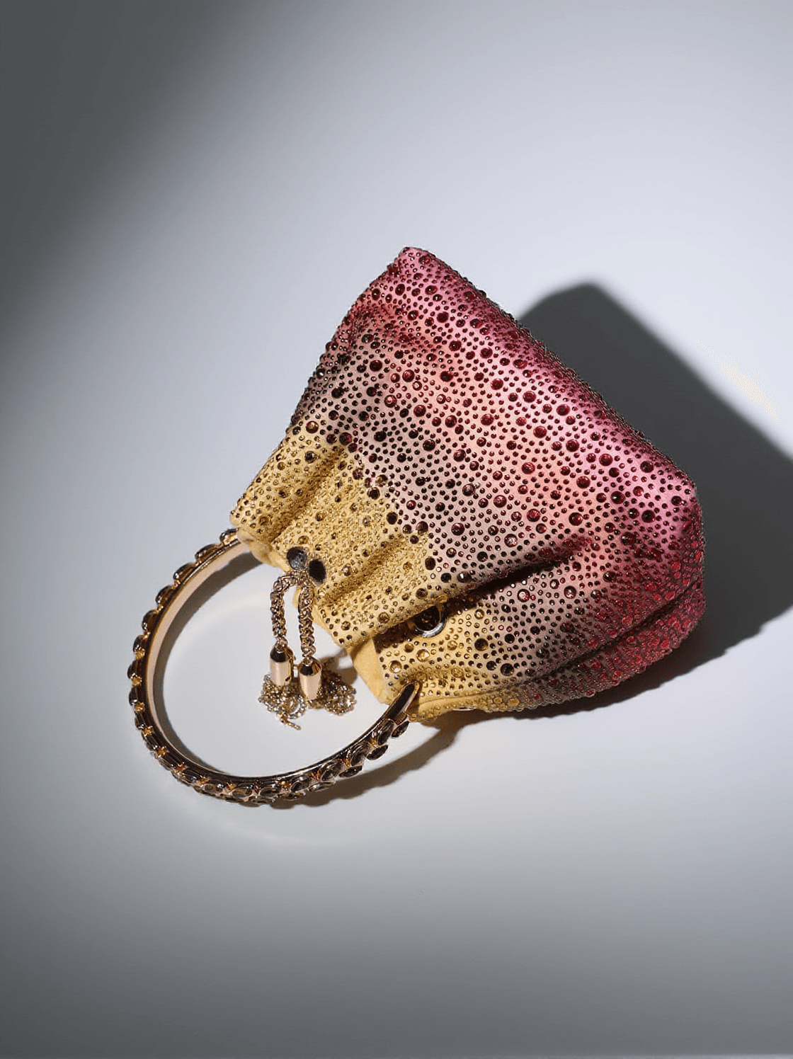 MATTEA CRYSTAL EMBELLISHED BUCKET BAG IN OMBRE