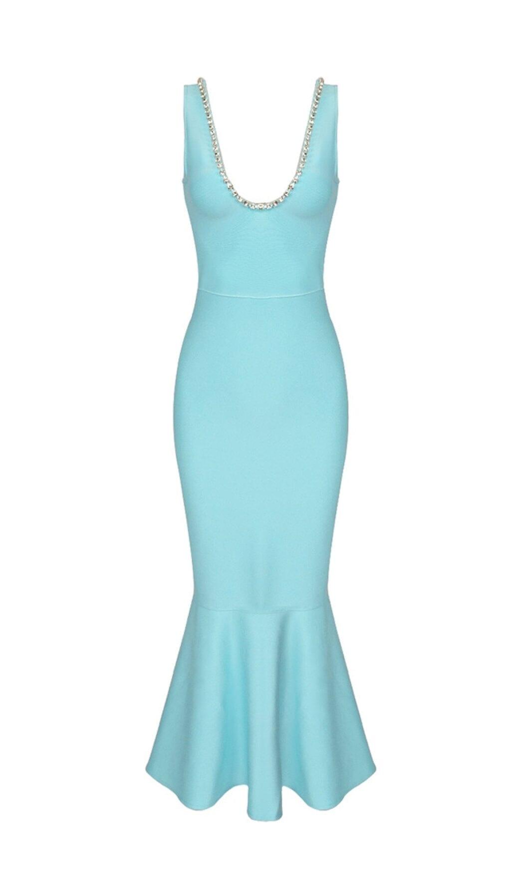 AIIZIE BANDAGE FISHTAIL SLEEVELESS HIGH WAIST MAXI DRESS IN AQUAMARINE - product image
