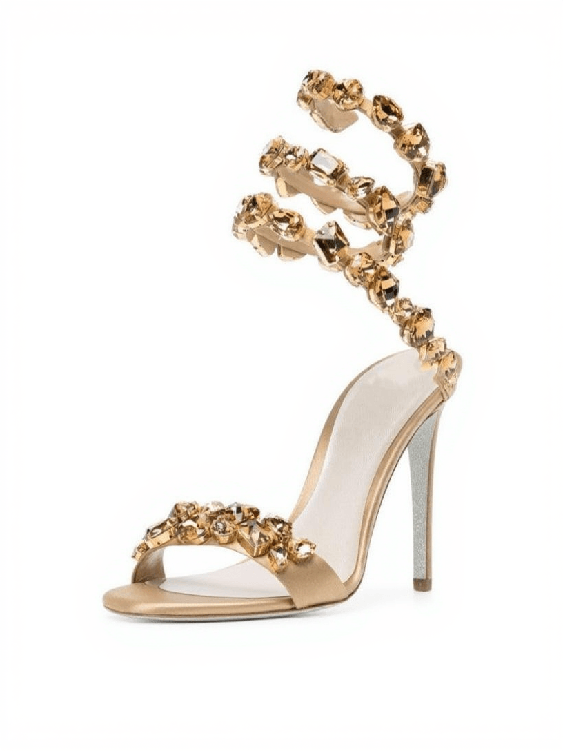 ELYRA SNAKE RHINESTONE SANDALS IN GOLD