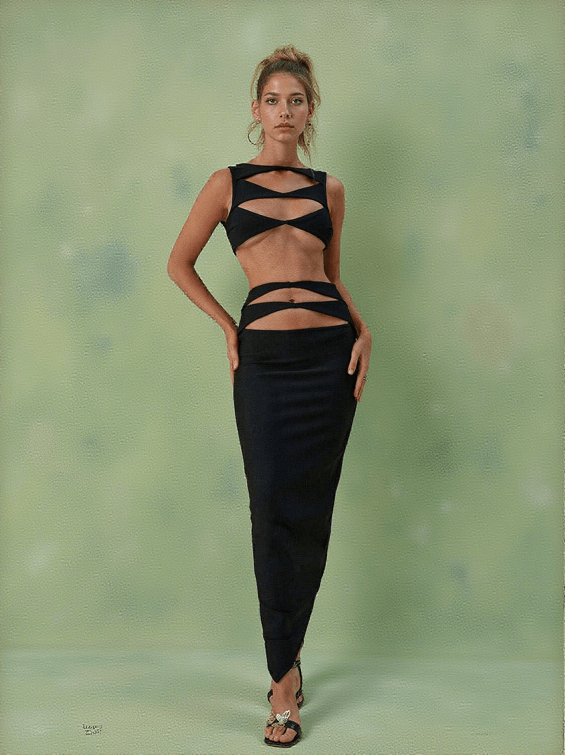 HEDWIG CUTOUT BANDAGE SET IN BLACK