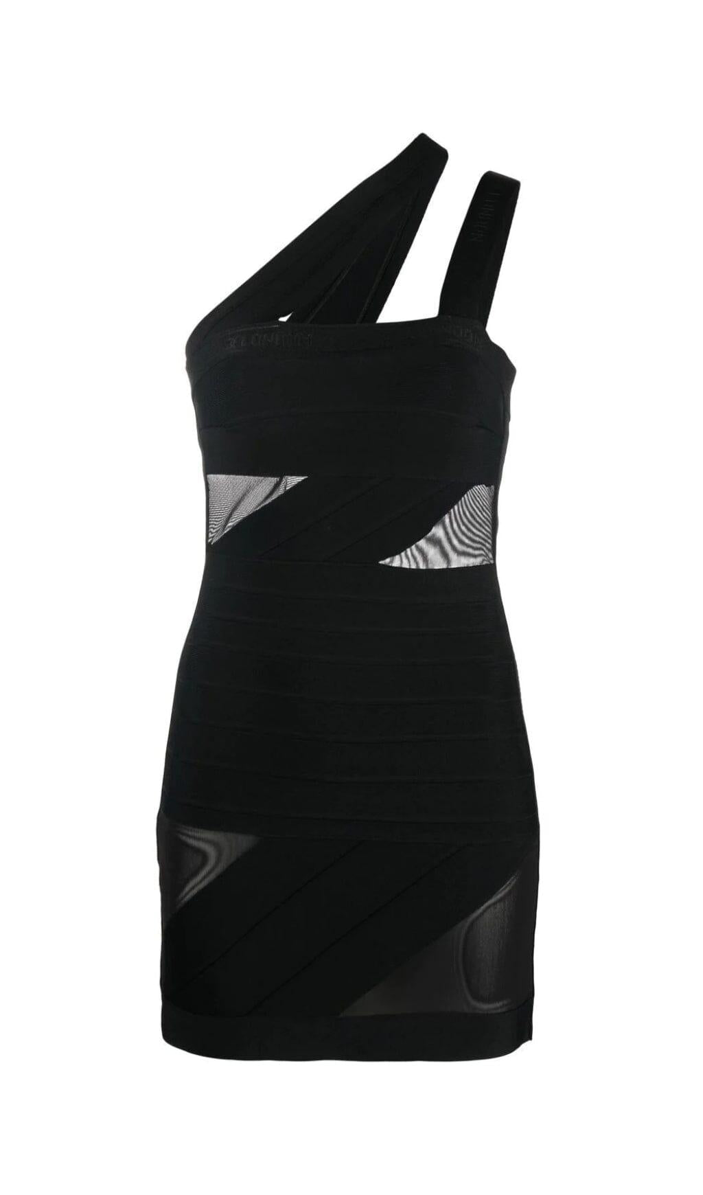 AIIZIE BANDAGE PATCHWORK CUT-OUT SLOUCHY MINI DRESS IN BLACK - product image
