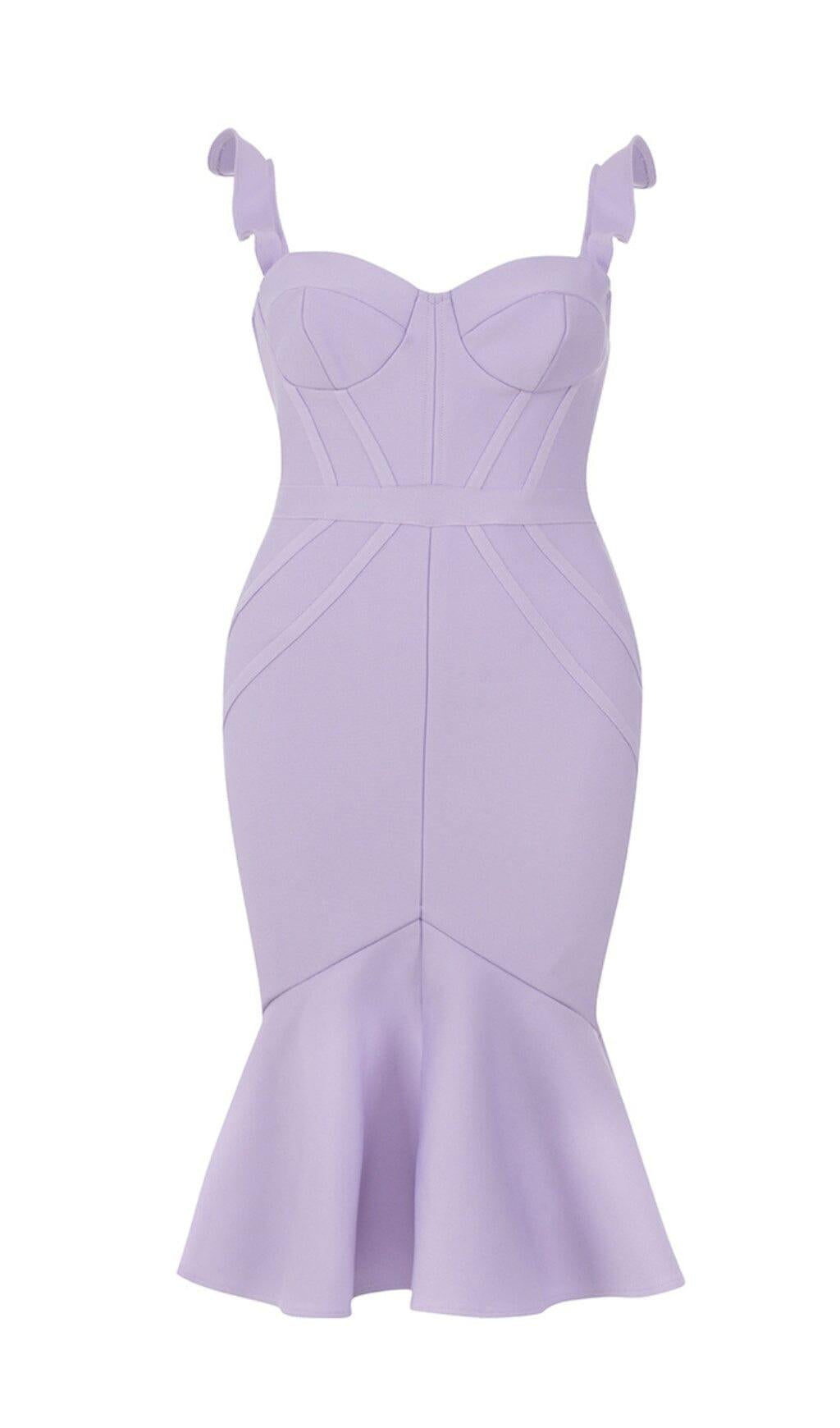 ABITO LUNGO BUSTIER CON ORLO A SIRENA E VOLANT TAGLIE FORTI