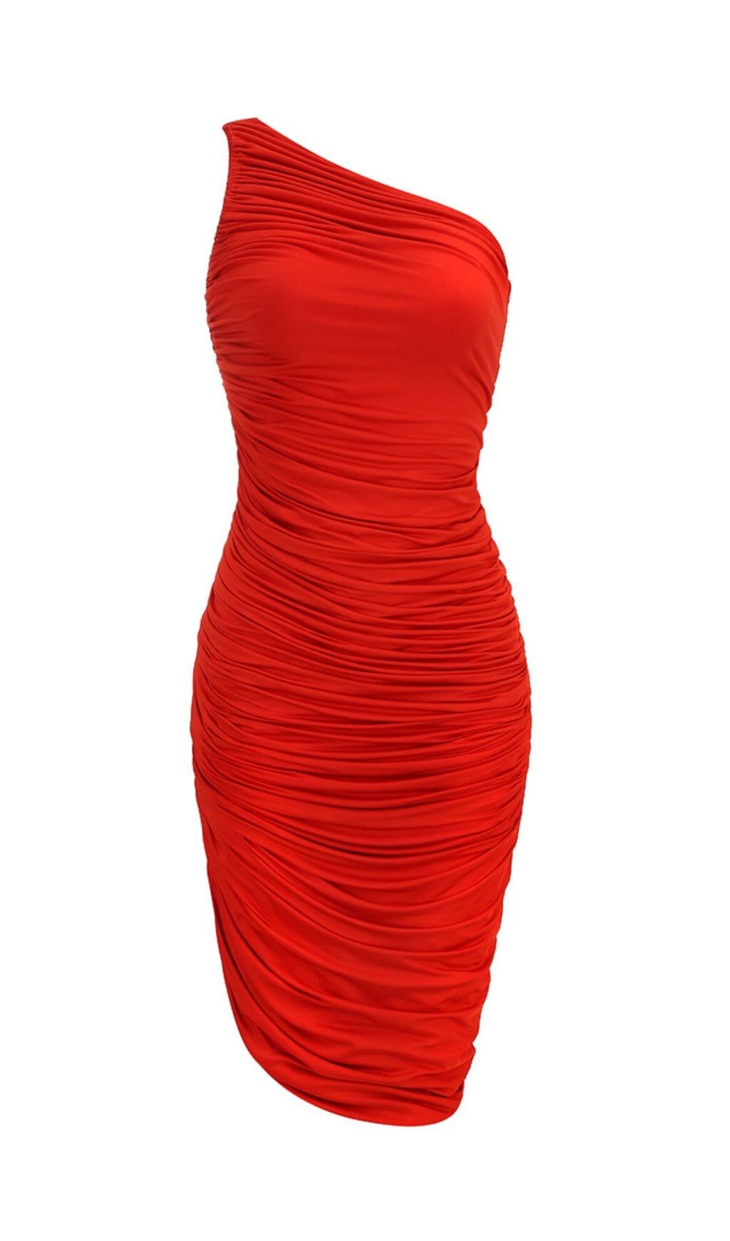 PLISSIERTES ÄRMELLOSES ONE-SHOULDER-KLEID IN ROT