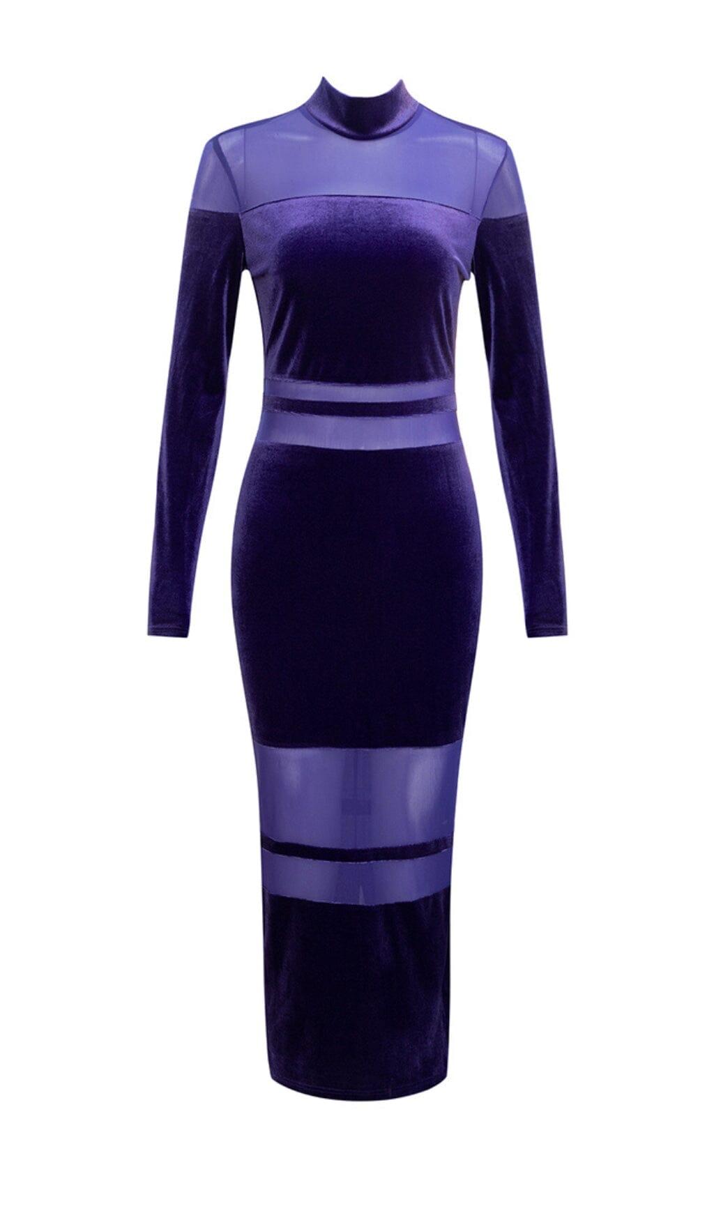 ABITO CON CUCITURE IN TULLE E VELLUTO IN PROSPETTIVA VIOLA