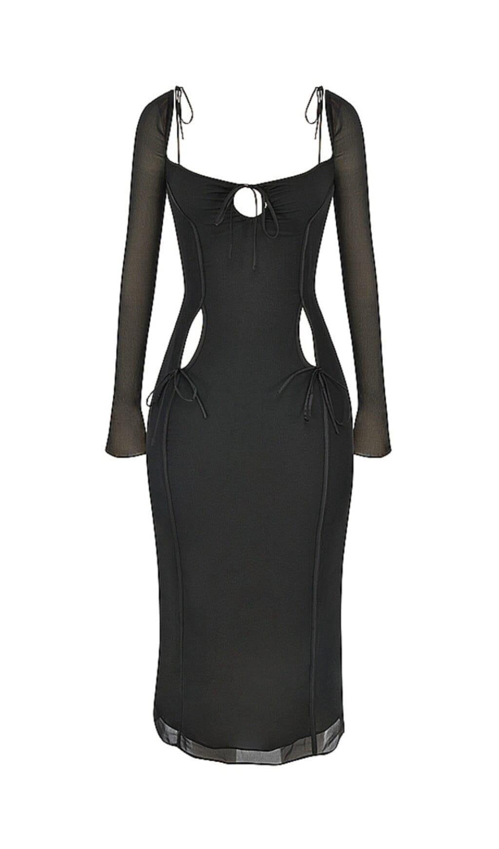 SCHWARZES MIDIKLEID MIT AUSSCHNITT